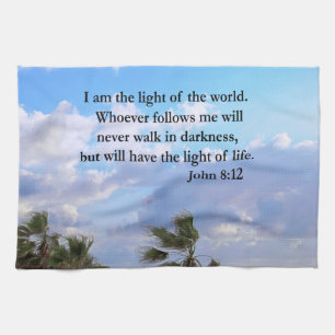 JOHN 8:12 PALM TREE AND OCEAN PHOTO DESIGN TEA TOWEL