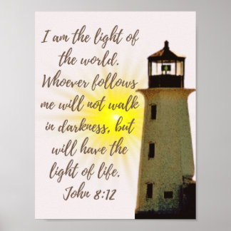 John 8:12 with Lighthouse  Poster