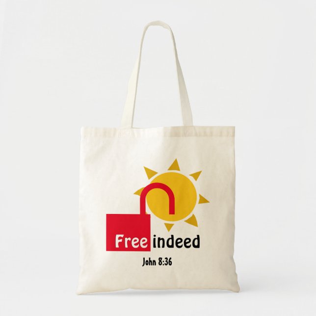 John 8:36 FREE INDEED Customisable Christian Tote Bag (Front)