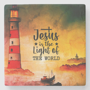 John 8 Jesus is the Light of the World Lighthouse Stone Coaster