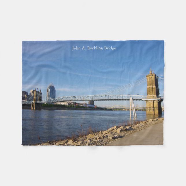John A. Roebling Bridge fleece blanket (Front (Horizontal))