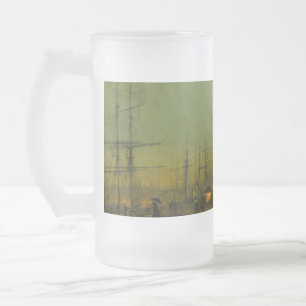 John Atkinson Grimshaw Glasgow Docks Frosted Glass Beer Mug