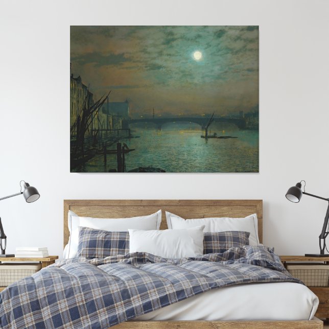 John Atkinson Grimshaw - Southwark Bridge by Moon Canvas Print (Insitu(Bedroom))