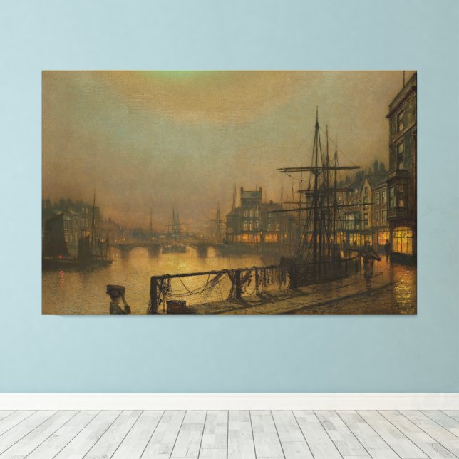 John Atkinson Grimshaw - Whitby at Night Canvas Print (Insitu(Wood Floor))