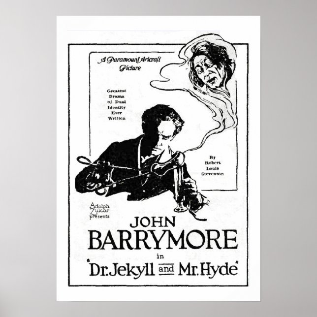 John Barrymore Jekyll and Hyde 1920 Movie Ad Print (Front)