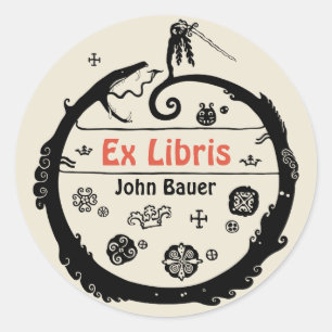John Bauer Curled dragon Ex libris CC1032 Classic Round Sticker