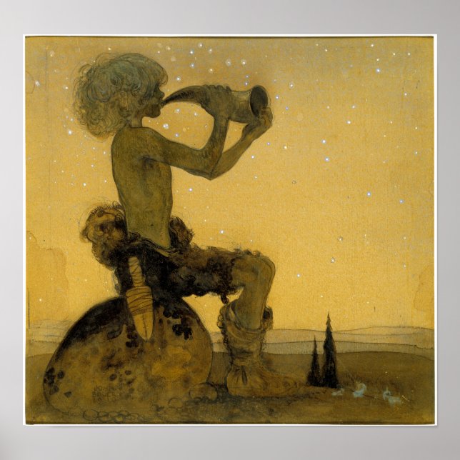 John Bauer He Blew Upon the Horn Poster (Front)