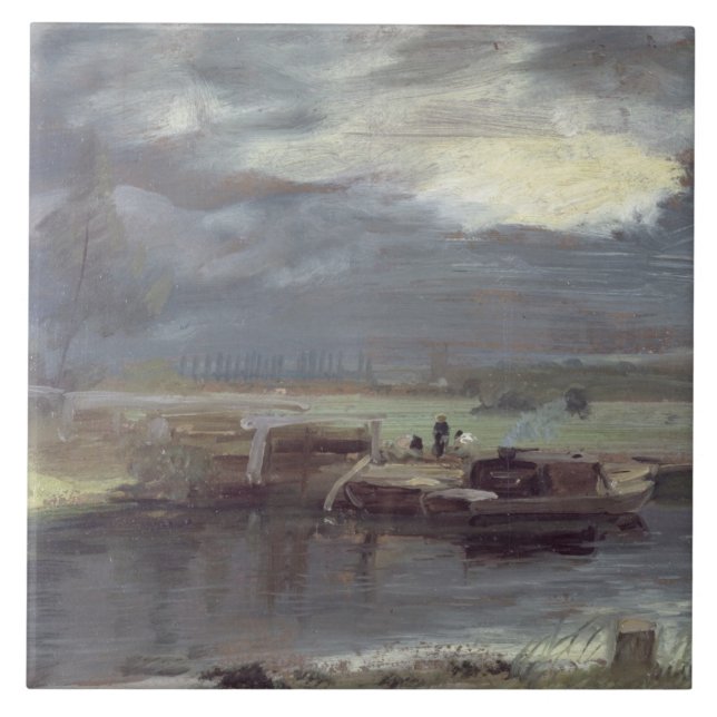 John Constable | Barges on the Stour with Dedham C Tile (Front)