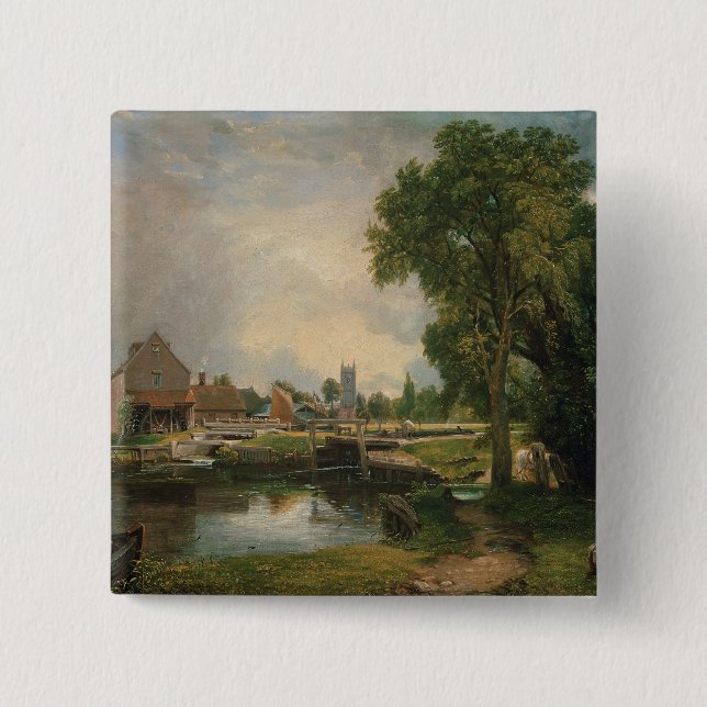 John Constable | Dedham Lock and Mill, 1820 15 Cm Square Badge (Front)