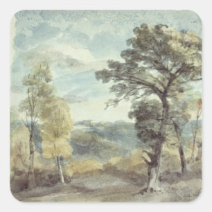 John Constable   Landscape with Trees and a Distan Square Sticker