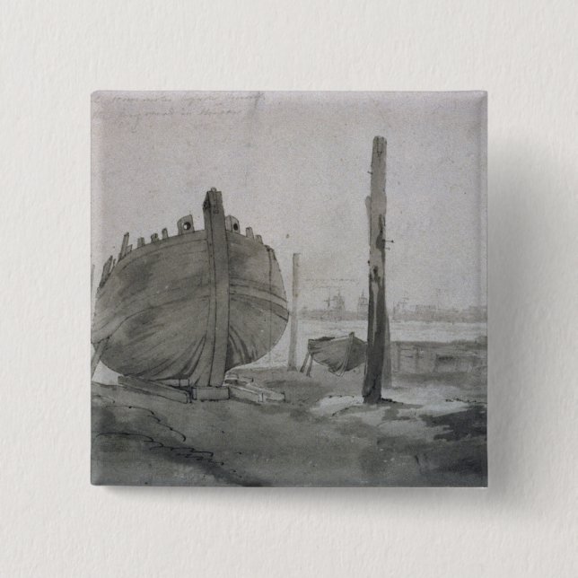John Constable | River Scene with Vessel at Sunset 15 Cm Square Badge (Front)