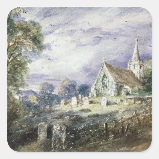 John Constable | Stoke Poges Church Square Sticker (Front)