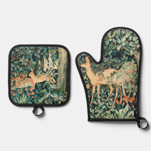 John Dearle "Greenery" Deer & Rabbit Pattern Oven Mitt & Pot Holder Set