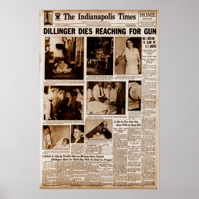 John Dillinger Public Enemy #1 Dies Reaching  Poster (Front)