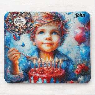 JOHN ~ Eating Cake ~ Birthday Greetings ~ Mouse Mat