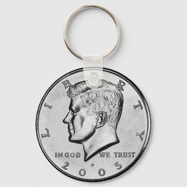 John F Kennedy Half Dollar Coin key chain. Ring (Front)