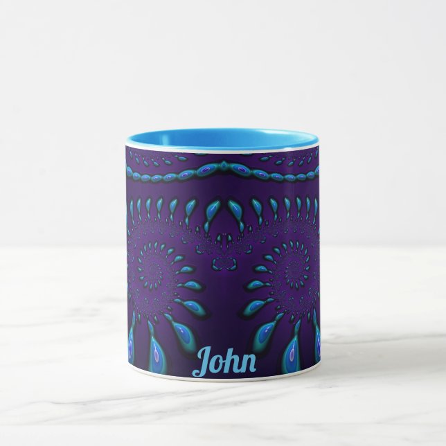 JOHN ~ GLOSSY 3D Zany Blue Fractal ~ Mug  (Center)
