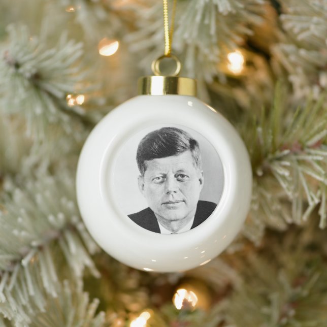 John Jack Kennedy US Presidential White House Ceramic Ball Christmas Ornament (Tree)