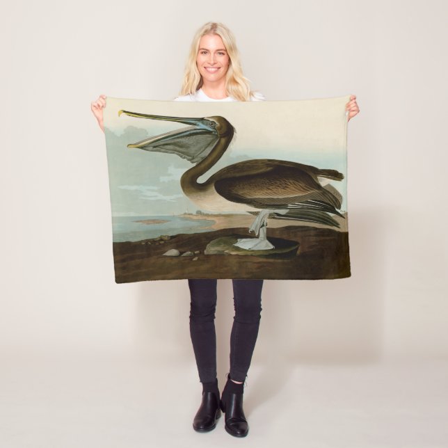 John James Audubon Brown Pelican Artwork Painting Fleece Blanket (In Situ)
