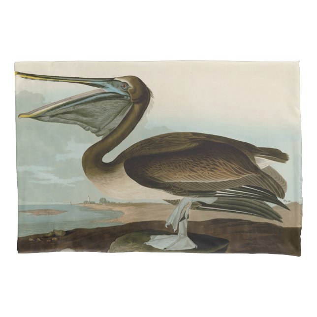 John James Audubon Brown Pelican Artwork Painting Pillowcase (Front)