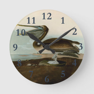 John James Audubon Brown Pelican Artwork Painting Round Clock