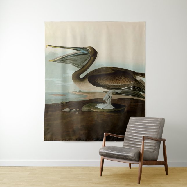 John James Audubon Brown Pelican Artwork Painting Tapestry (In Situ)