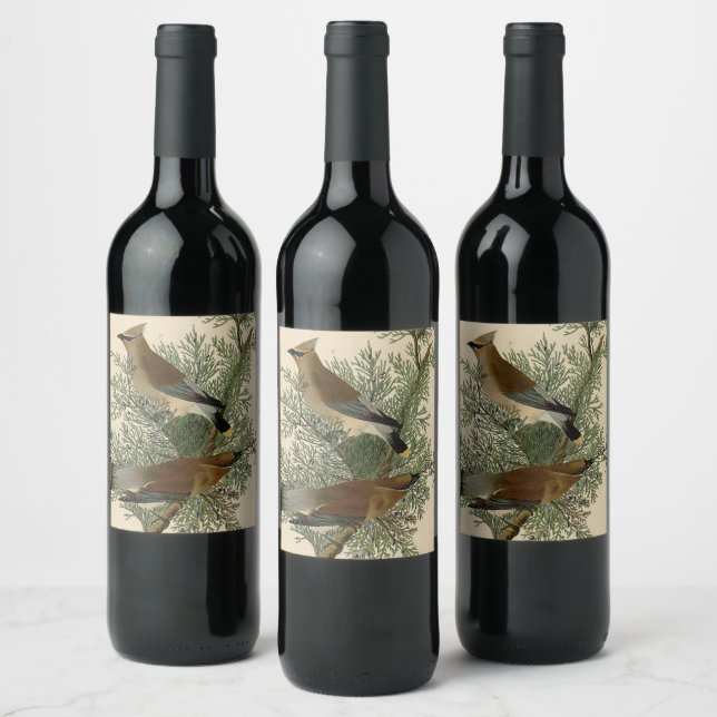John James Audubon Cedar Waxwing Bird Print Wine Label (Bottles)