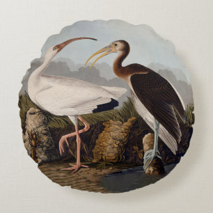John James Audubon White Ibis Bird Print Classic Round Cushion