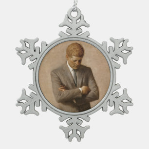 John Kennedy US Presidential White House Portrait  Snowflake Pewter Christmas Ornament
