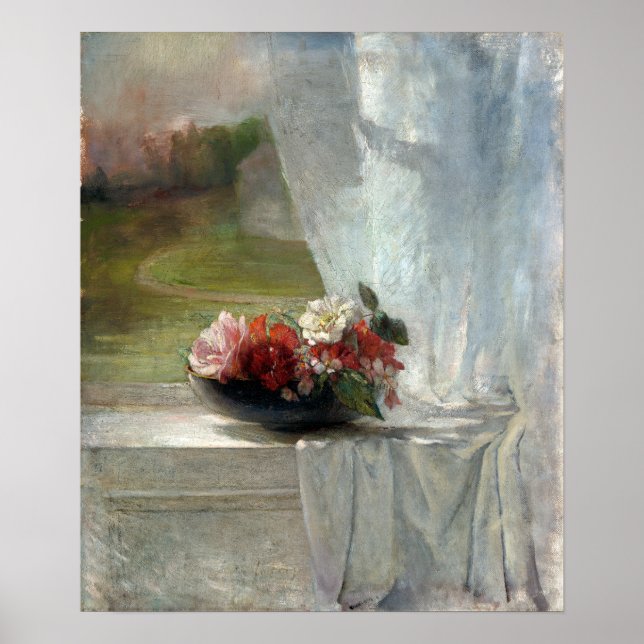 John La Farge Flowers on a Window Ledge Poster (Front)