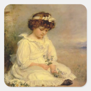 John Millais- Little Speedwell's Darling Blue Square Sticker