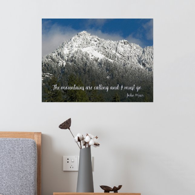John Muir Quote Snowy Mountain Landscape Foil Prints (In Situ (Bedroom 2))