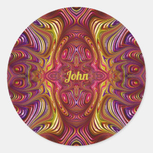 JOHN ~ Multicoloured Fractal Design ~ Classic Round Sticker
