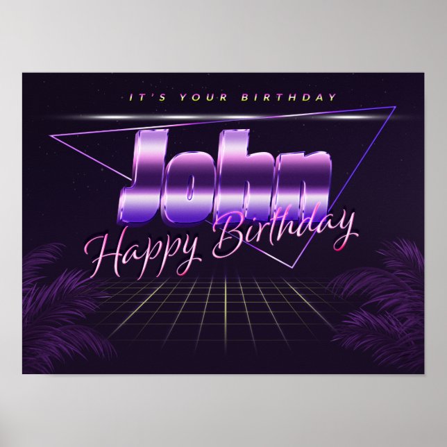John Name Vorname lila retro Poster Geburtstag (Front)