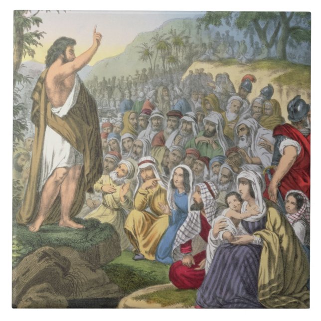 John Preaching in the Wilderness, from a bible pri Tile (Front)