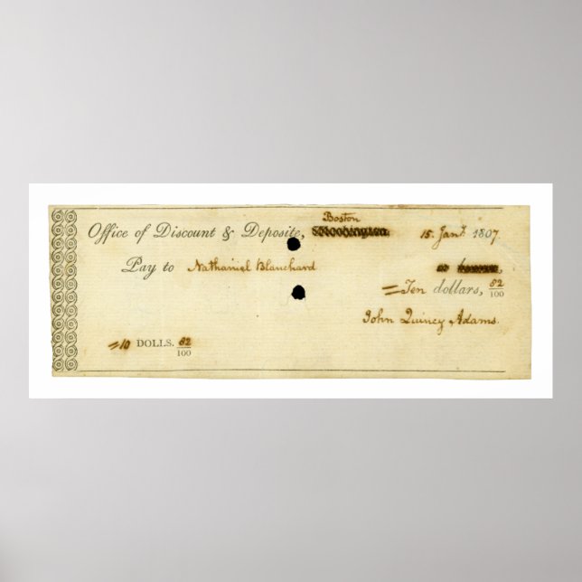 John Quincy Adams ORIGINAL Signed Check Poster (Front)