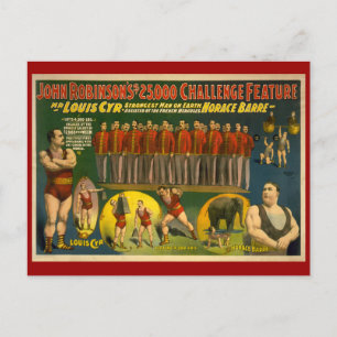 John Robinson's $25,000 Challenge Circus Poster Postcard