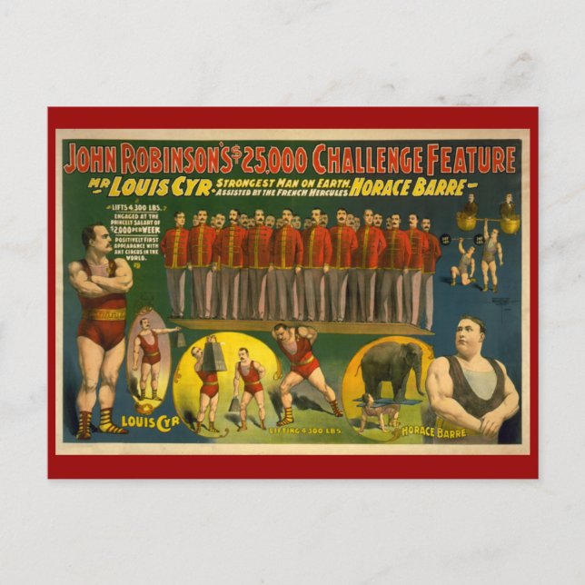 John Robinson's $25,000 Challenge Circus Poster Postcard (Front)