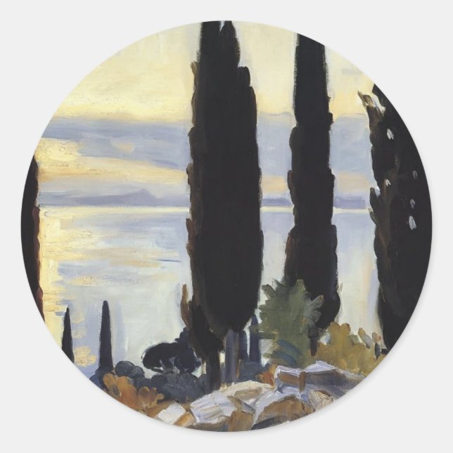 John Singer Sargent- Cypress Trees at San Vigilio Classic Round Sticker (Front)