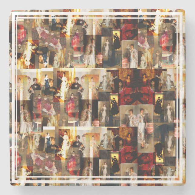 .John Singer Sargent Elegant Lady Portrait Collage Stone Coaster (Front)