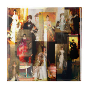 John Singer Sargent Portrait Collage Red and Black Tile