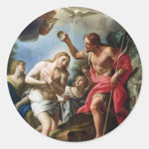 John-the-Baptist-baptising-Christ-by-Trevisani Classic Round Sticker