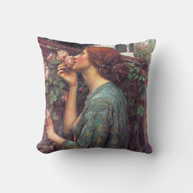 John W. Waterhouse Pre-Raphaelite Rose Pillow (Front)