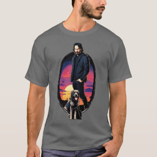 John Wick and His Trusty Dog Sunset Movie T-Shirt