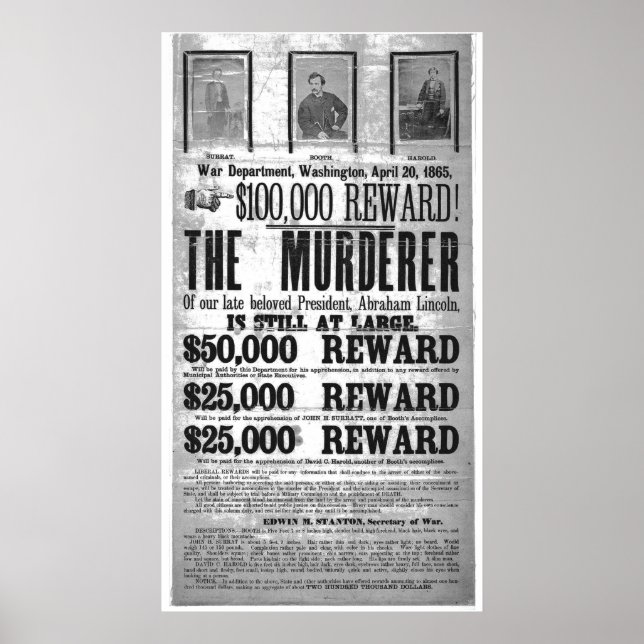 John Wilkes Booth Wanted Poster (Front)