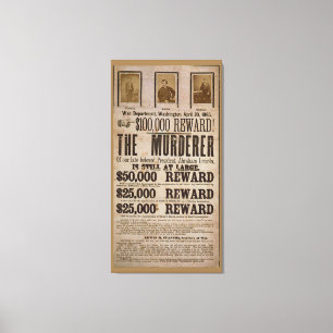 John Wilkes Booth Wanted poster Abe lincoln murder Canvas Print