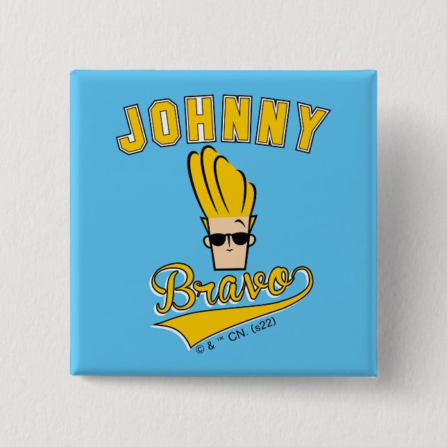 Johnny Bravo Collegiate Graphic 15 Cm Square Badge (Front)