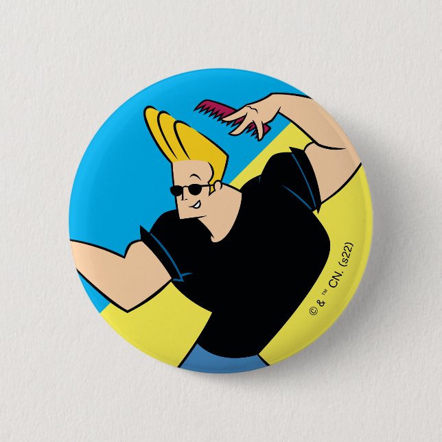 Johnny Bravo Combing Hair 6 Cm Round Badge (Front)