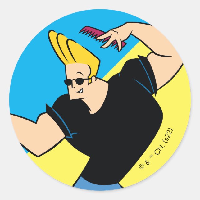 Johnny Bravo Combing Hair Classic Round Sticker (Front)