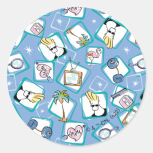 Johnny Bravo Icon Pattern Classic Round Sticker